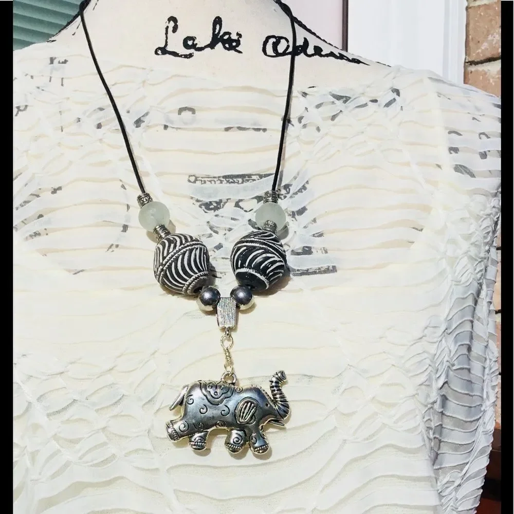 NEW Silver Elephant Tribal Handmade Textured Beads Necklace Jewelry